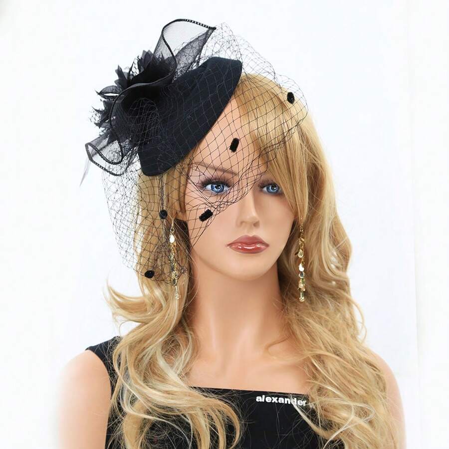 歐美風格的原創新娘網狀帽,马术比赛,鸡尾酒派对,舞會配件羽毛首饰,優雅 - 羽毛頭飾 - 查看 1