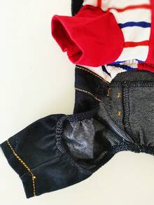 Pet Dog Striped & Color Block Dungarees Jumpsuit With Four Legs Pants - Red - View 6