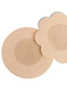 30pairs Women's Summer Disposable Silicone Nipple Covers With Breathable Non-Woven Fabric And Raised Dot, Including 5 Pairs Of Round, Flower And Heart-Shaped In Both Black And Apricot Color - Multicolor - View 5