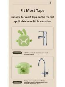 Rabbit Cartoon Faucet Extender Splash-Proof Detachable Kitchen And Bathroom Faucet, Cute Green Color - Green - View 4