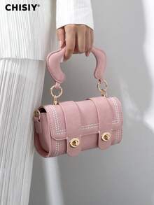 CHISIY Original Handmade Hardware Lock Buckle Patchwork Donut Series Túi đeo vai bằng da thuần chay màu hồng có dây đeo có thể tháo rời và điều chỉnh, nhỏ gọn và thời trang cho phụ nữ với nhiều phong cách; Túi đeo vai có khóa xoắn, Túi đeo chéo, Món quà tuyệt vời cho Ngày của các bạn gái, Mua sắm, Du lịch, Đi làm hoặc Sinh viên Đại học, Thích hợp cho mọi mùa. - Hồng - Xem 4