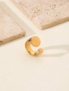 1個女士不鏽鋼金黃色誇張圓亮面開口戒指 - 金黃色 - 查看 2