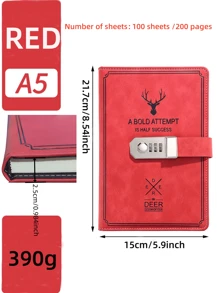 A5 Vintage Password Locked Diary With Thick Creative Notebook For Students, Stationery Notebook With Lock - Red Notebook + Black Gift Box + Pen - View 9