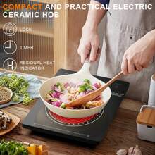 Ceramic Hob Cooksir, Portable Electric Ceramic Hob With LED Touch Screen, 2000W Single Cooking Zone Electric Cooktop With 4-Hours Timer, Child Lock, Residual Heat Indicator - Black - View 4