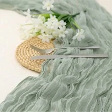 Balinese Gauze Crinkle Table Runner, European Style Linen Tablecloth Bohemian Style Table Runner For Wedding, Birthday, Party Decoration 180cm/70.87 Inch 300cm/118.11 Inch (1pc)