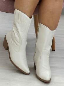 Women Mid-Calf Boots - 米色 - 查看 3