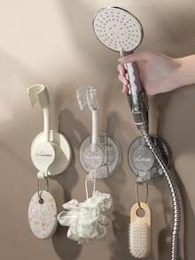 1 Miếng Có thể điều chỉnh Đục lỗ-free Gương sen Dấu ngoặc Với móc Đối với Phòng tắm , Vòi hoa sen Cố định Cơ sở Với móc - Màu be - Xem 2