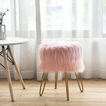 Faux Fur Vanity Stool Chair With Metal Legs For Bedroom And Living Room - 粉色 - 查看 4