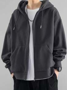 Men Zip-Up Hoodies - 深灰色 - 查看 1