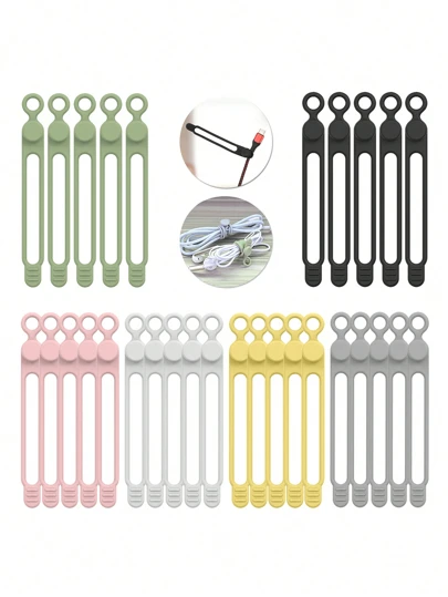 硅膠電纜捆綁器,適用於手機充電器,電腦,耳機,可重複使用的硅膠電纜帶,適用於辦公室、家庭、廚房、學校（多色）
