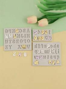 3D 矽膠字母與數字模具，適用於 DIY 裝飾與烘焙，完美適合數字、字母與糖霜，廚房工具與配件 - 灰色 - 查看 2