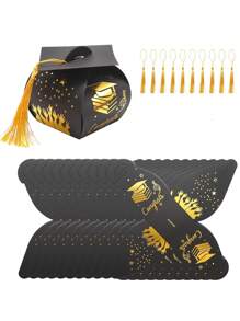 10/20 Piezas Cajas para dulces con forma de birrete de graduación, cajas de regalo para empacar, bolsas para fiestas de graduación 2025, suministros de decoración para fiestas de graduación - Multicolor - Ver 4