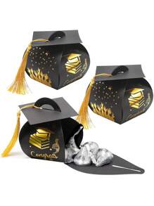 10/20 Piezas Cajas para dulces con forma de birrete de graduación, cajas de regalo para empacar, bolsas para fiestas de graduación 2025, suministros de decoración para fiestas de graduación - Multicolor - Ver 1