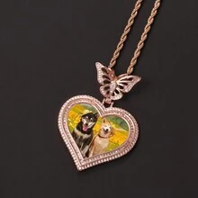 1入嘻哈風格黃色鋯石diy蝴蝶和愛心形狀的相框吊墜,情侶日常佩戴的項鍊珠寶 - 嘻哈風 - 查看 6