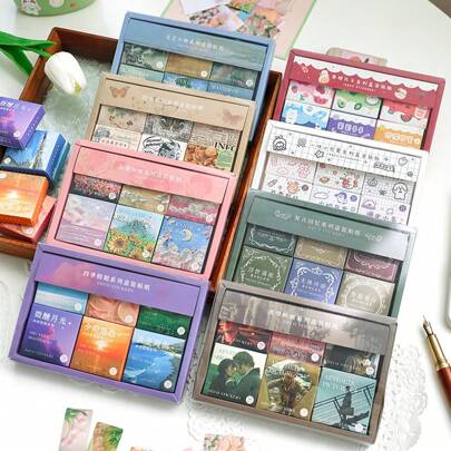 300개 빈티지 귀여운 스티커, Diy 저널링 및 스크랩북용, 상자 세트