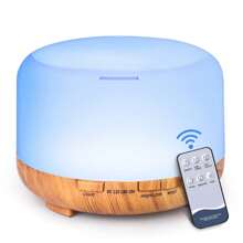1pc 500ml Wood Grain Color 5V 2A Usb Powered Aromatherapy Diffuser SQ5, Essential Oil Aroma Diffuser Designed With Auto Shut Off (When Water Run Out) And 7 Color Atmosphere Lights, Comes With A Remote Control, Suitable For Room, Office, Spa Aromatherapy Fragrance