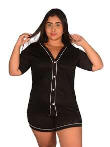 Plus Size Pajama Sets - Black - View 2