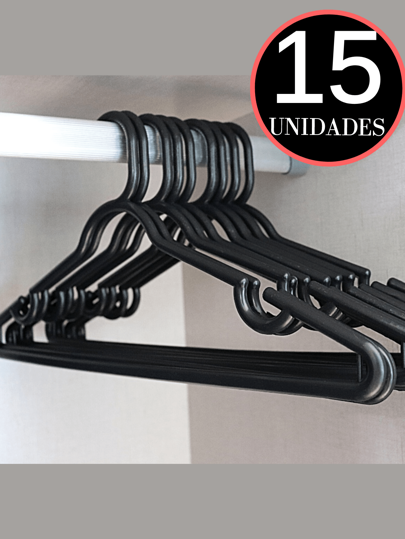 Kit 15 Cabides Preto Adulto Reforçados Linha Premium