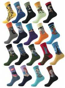 5双随机发货男士个性油画中筒袜适合街头休闲 - 彩色 - 查看 1