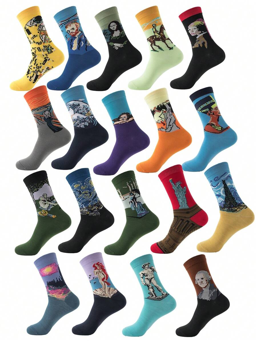 5双随机发货男士个性油画中筒袜适合街头休闲 - 彩色 - 查看 1