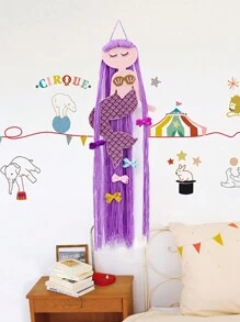 1 Pieza Porta Clips Con Diseño De Sirena Animada, Creativa Repisa De Almacenamiento Montada En Pared Con Borlas Moradas, Decoración De Almacenamiento Para Habitación De Bebé O Sala De Estar - Morado - Ver 1