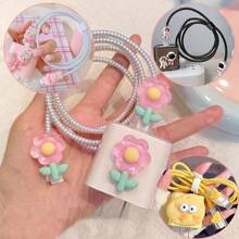 5入組蘋果/兔子/宇航員/奶酪/花卉風格的充電線保護器,防止斷裂,兼容iphone充電器保護殼 - 彩色 - 查看 1