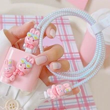 5入組蘋果/兔子/宇航員/奶酪/花卉風格的充電線保護器,防止斷裂,兼容iphone充電器保護殼 - 彩色 - 查看 3