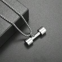 SeuSuk 1pc Unisex Stainless Steel Gym Weightlifting Barbell & Dumbbell Pendant Necklace, Punk Hip Hop Fitness Sport Accessory