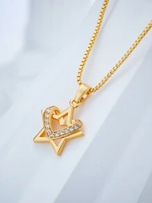 2024新款女士項鍊,鈦銅銀材質,經典長鏈吊墜,防褪色,生日禮物,情人節禮物,v形,五角星,地球,鑽石形狀 - 金色 - 查看 15