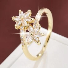 1個鄉村風格小花形設計幾何對稱立方氧化鋯鑲嵌戒指,適合女孩子 - 彩色 - 查看 22