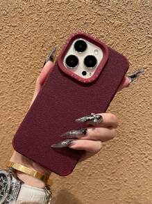 Red Apple Burgundy Minimalist Leather Moon Shape Phone Case Compatible With IPhone 16 Pro Max/16 Pro/16/16 Plus/15/15 Pro Max/15 Pro/15 Plus/11/12/13/14 Pro Max/XS/XR/11 Pro/11 Pro Max/12 Pro/12 Pro Max/13 Pro/13 Pro Max/7 Plus/14 Pro/14 Pro Max/14 Plus/7 Plus/8 Plus/8/SE 2, Creative Design For Men & Women, Soft Case