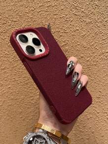 Red Apple Burgundy Minimalist Leather Moon Shape Phone Case Compatible With IPhone 16 Pro Max/16 Pro/16/16 Plus/15/15 Pro Max/15 Pro/15 Plus/11/12/13/14 Pro Max/XS/XR/11 Pro/11 Pro Max/12 Pro/12 Pro Max/13 Pro/13 Pro Max/7 Plus/14 Pro/14 Pro Max/14 Plus/7 Plus/8 Plus/8/SE 2, Creative Design For Men & Women, Soft Case