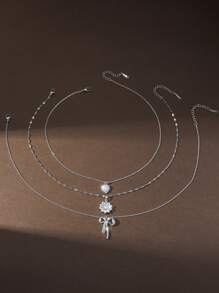 Hihho Bộ 3 chiếc/Bộ trang sức hình trái tim đính đá Zirconia thanh lịch và thời trang dành cho nữ, Quà tặng trang sức sang trọng cho ngày lễ tình nhân - Bạc - Xem 3