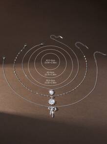 Hihho Bộ 3 chiếc/Bộ trang sức hình trái tim đính đá Zirconia thanh lịch và thời trang dành cho nữ, Quà tặng trang sức sang trọng cho ngày lễ tình nhân - Bạc - Xem 4