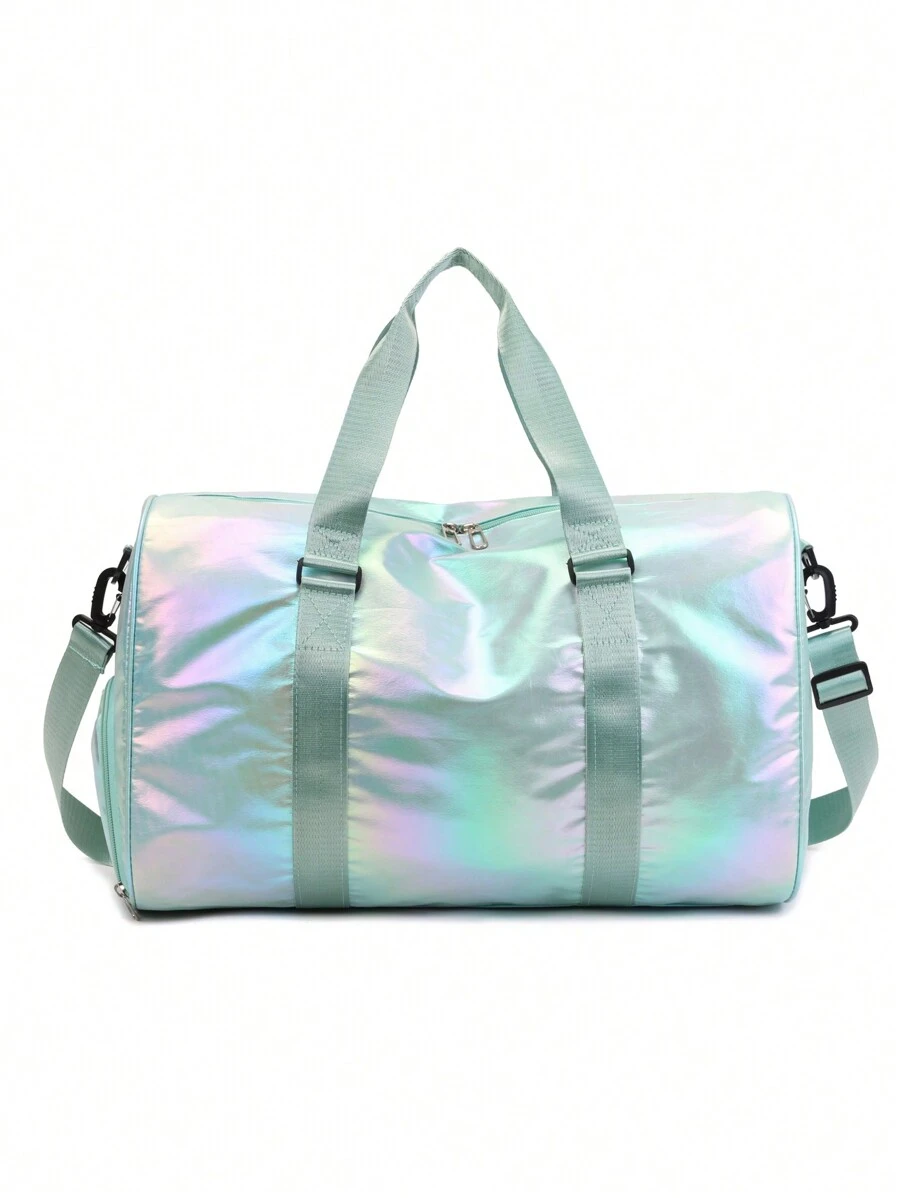 1 件彩虹色闪亮大容量旅行行李袋，休闲运动健身单肩手提包适合日常使用（大号） - 綠色 - 查看 1