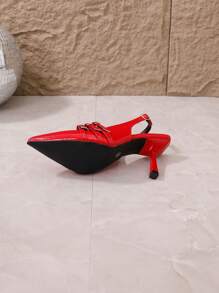 女士潮流扣環鞋，適用於春秋季 - 紅色 - 查看 5