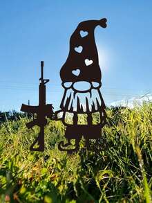 1 Miếng Sân vườn Gnome Hình dạng Sắt Đất Chèn Với Súng , Ngoài trời Sân vườn Đồ trang trí - màu đen - Xem 7