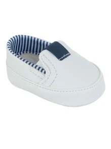 Sapatinho de Bebe Slip on detalhe listras menino branco/marinho - Branco - Visão 2