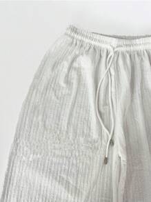 Pantalones Anchos de tela ligera y fresca - Blanco - Ver 3