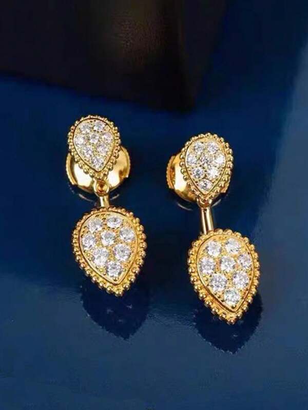 Brincos Elegantes de Pedra de Strass em Formato de Gota d`Água, com Design Único e Moderno, Desenhado por Designer Coreano, Elegante Peça de Joia para Festas e Presentes