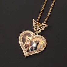 1入嘻哈風格黃色鋯石diy蝴蝶和愛心形狀的相框吊墜,情侶日常佩戴的項鍊珠寶 - 嘻哈風 - 查看 4