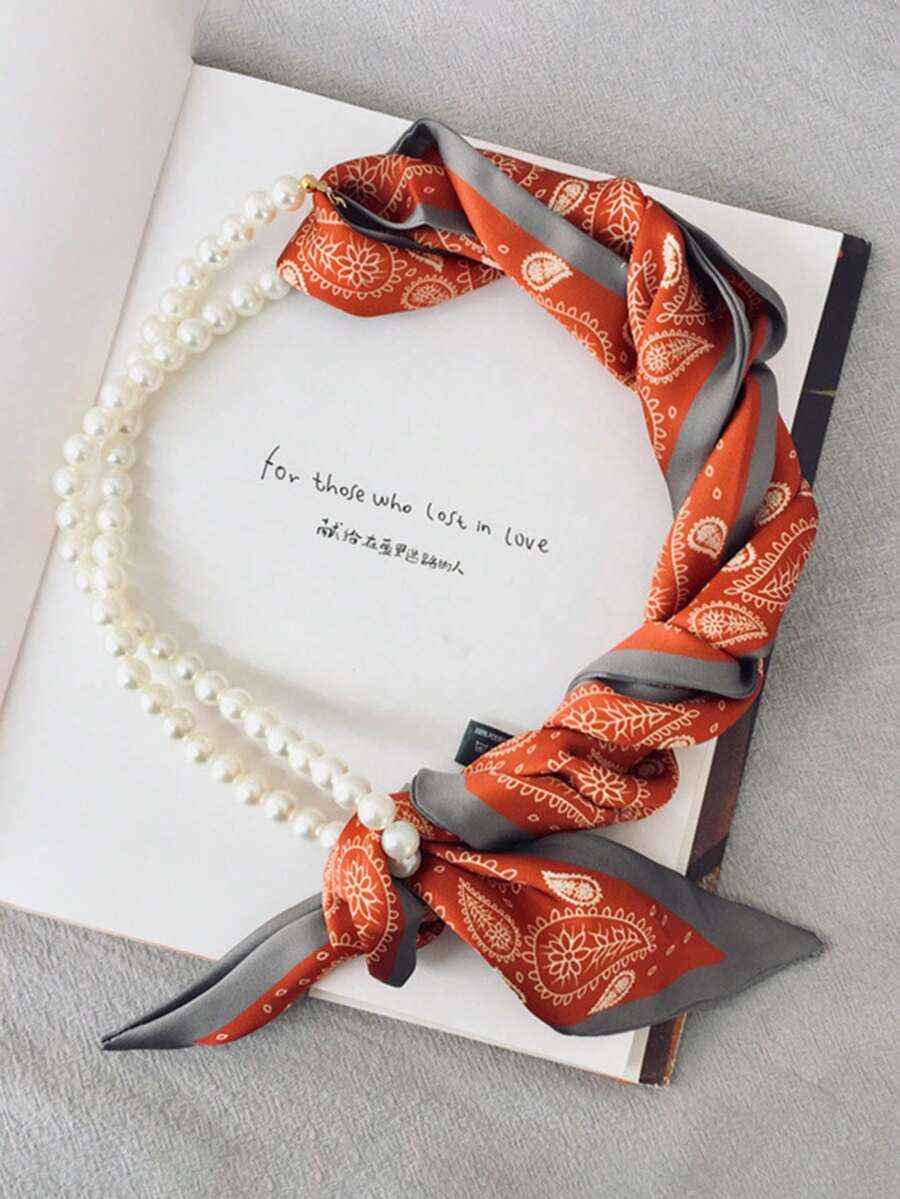 1 Miếng Retro Trân châu Khăn quàng cổ Dây chuyền Với Hoa Khăn quàng cổ Đối với phụ nữ , Đúng mốt Xương quai xanh Chuỗi Thanh lịch