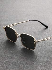 1pc Men Square Frame Punk Hollow Out Design Metal Fashion Glasses For Outdoor Travel Rave Party Driving Accessories For Summer Beach Vacation,Outdoor,Travel