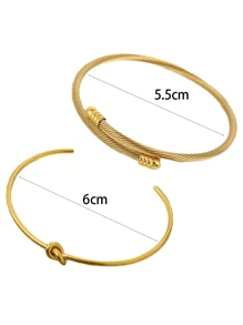 2pcs Fashionable Vintage Braided & Twisted Texture Stainless Steel Open Cuff Bracelet For Women's Everyday Wear