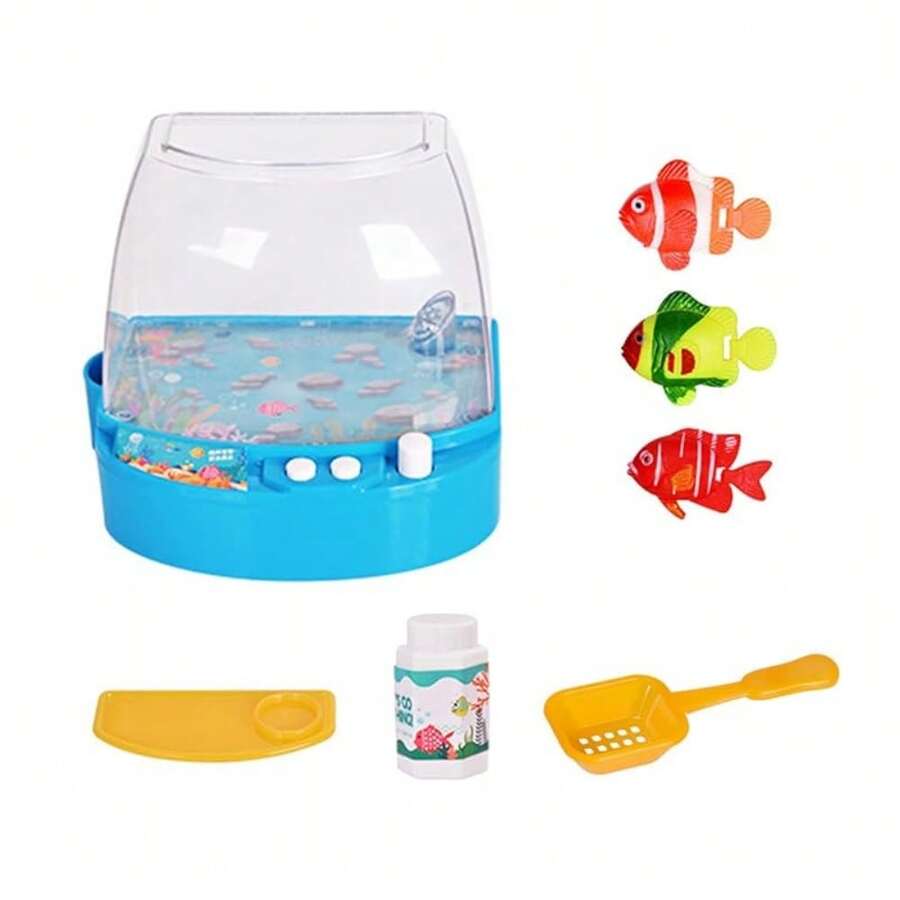 Mini Pecera EléctricaJuguete de Acuario Artificial, Pesca Magnético, Experiencia Alimentación Interactiva para Niños, Acuario para Niños, Juguetes para La Piscina Pesca - Marrón - Ver 1