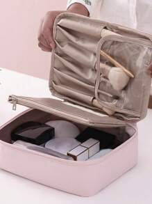 1 pieza Bolsa de cosméticos de viaje portátil rosa, gran capacidad, diseño de corazón para niña - Rosa - Ver 1