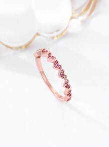 1 Stück S925 Sterling Silberring für Frauen, pinker Herzförmiger Cubic Zirkonia & Strass Dekor, Roségold plattiert, außergewöhnliches Design, Herz Diamantring für Hochzeit, Party, tägliche Abnutzung. Kann als Geschenk für die Mutter, Freundin, Freunde oder Geburtstag oder andere besondere Anlässe gegeben werden.