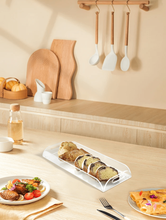 1set Transparent Acrylic Tray With Handle For Serving, Splash-Proof Coffee Tray, Food Tray, Vanity Tray