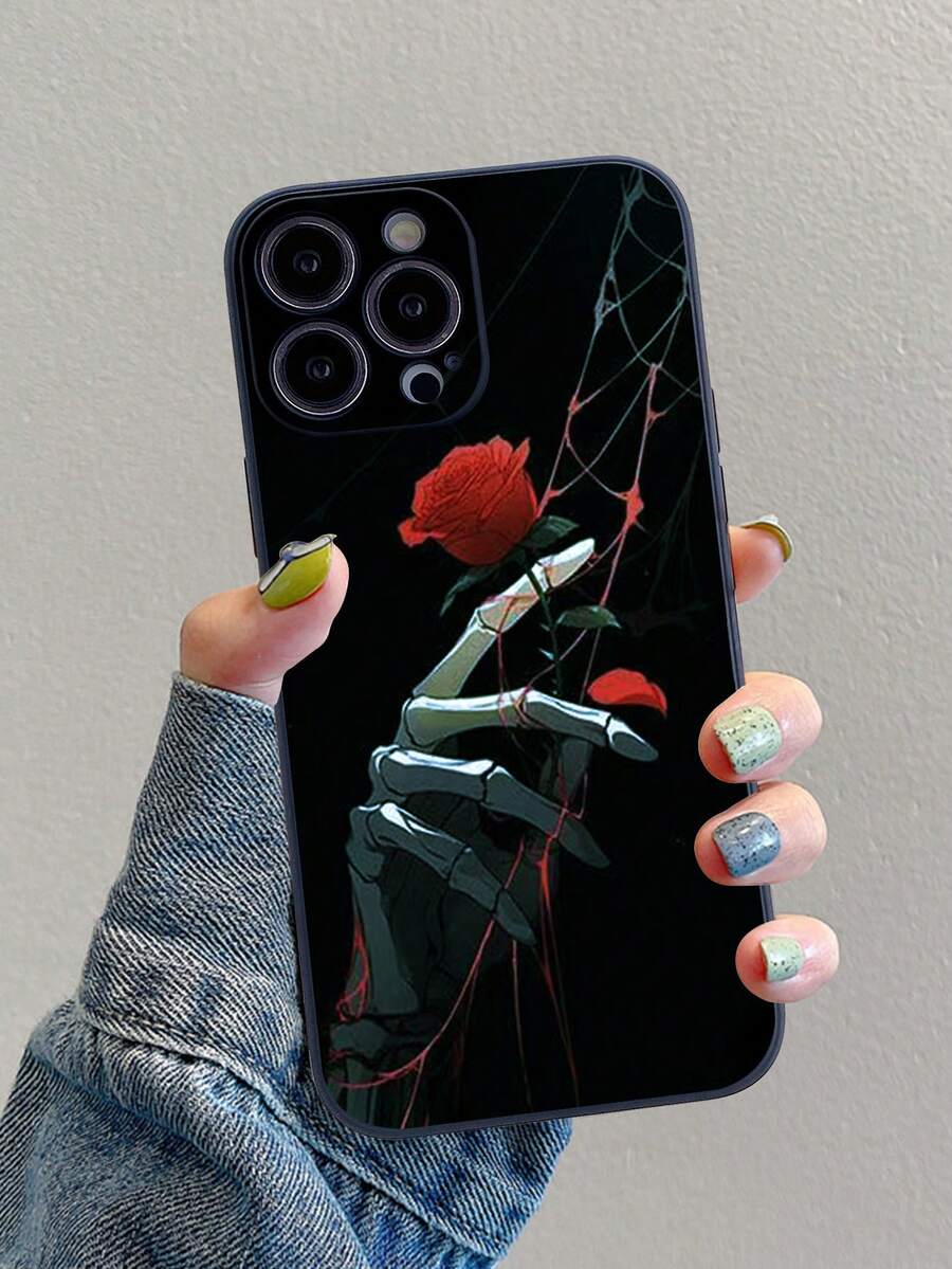1入組黑色設計和彩色骷髏印花的iphone殼,具有防墜功能並附有手帶 - 彩色 - 查看 1