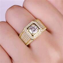 1 szt Wspaniały Męski Duży Kamień narodzin Kryształ Górski Pierścionki Luksusowy Złoto Kolor Bankiet Pierścionek Zaręczynowy Dla mężczyzn Obrączka ślubna Biżuteria Prezenty Sprzedaż hurtowa